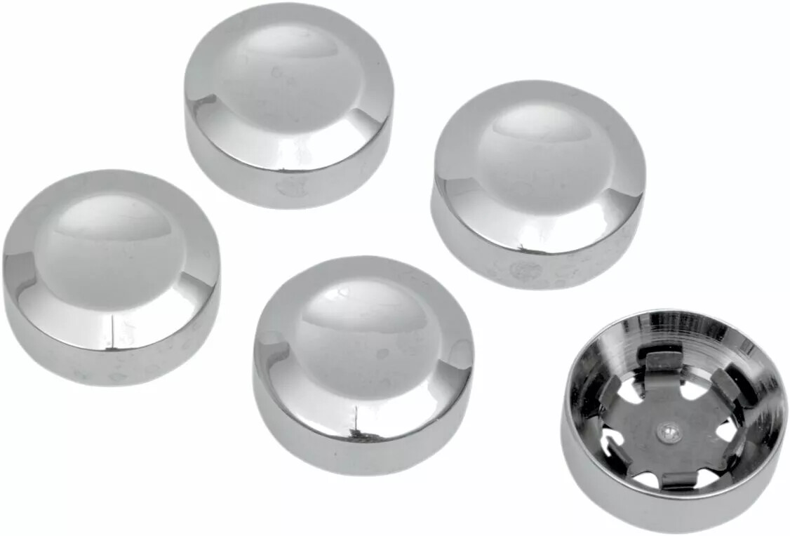 1201-0597 Riemenradschrauben Abdeckungen Chrom für Harley FXST FLST FLH